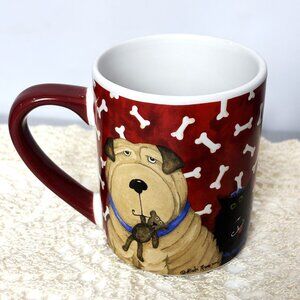 Debi Hron Gibson Top Dogs Brown w/ Bones 11 oz Coffee Tea Mug Cup